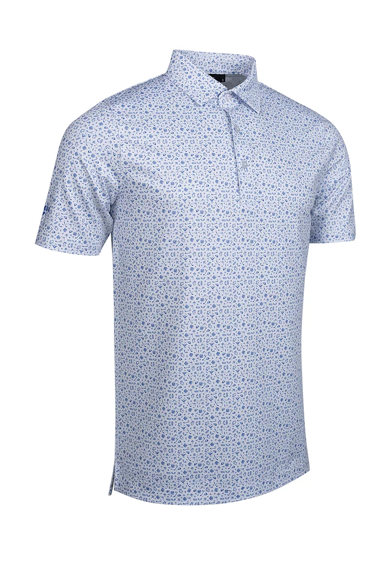 Official Ryder Cup 2027 Mens Micro Scottish Print Performance Golf Shirt White/Tahiti XXL