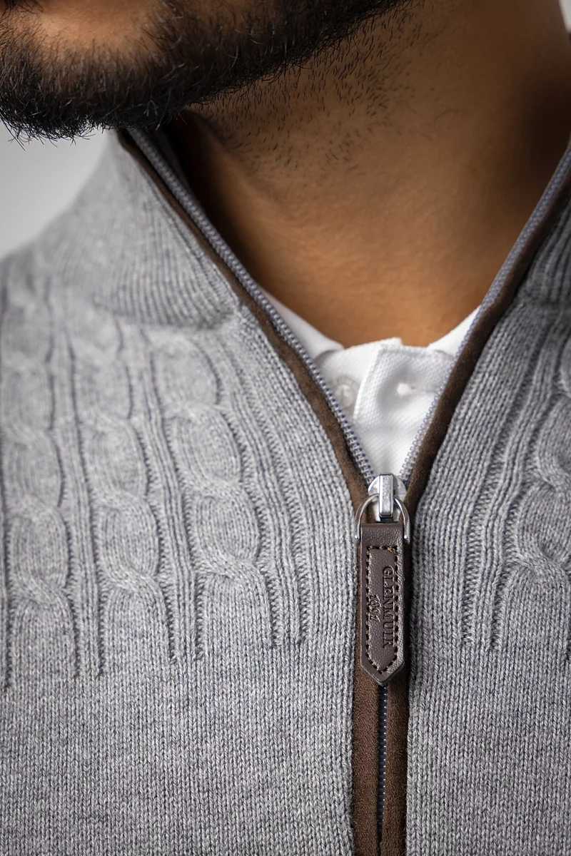 The Open 2025 Mens Quarter Zip Cable Shoulder Touch of Cashmere Golf Sweater The Open 2025 Mens Quarter Zip Cable Shoulder Touch of Cashmere Golf Sweater