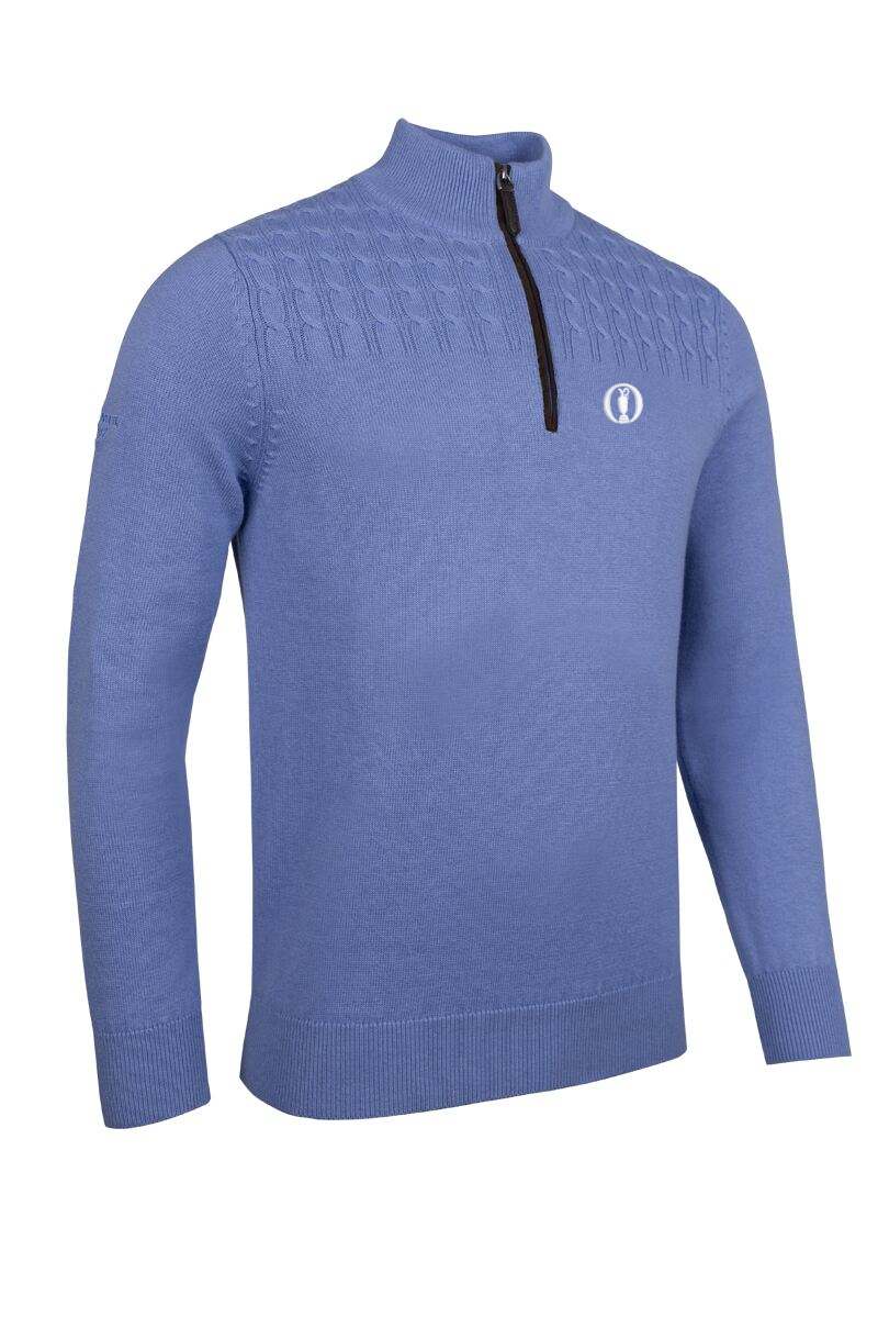 The Open 2025 Mens Quarter Zip Cable Shoulder Touch of Cashmere Golf Sweater The Open 2025 Mens Quarter Zip Cable Shoulder Touch of Cashmere Golf Sweater