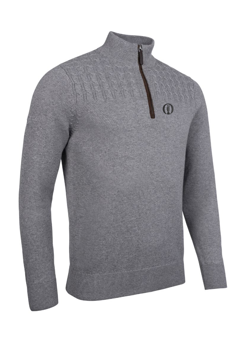The Open 2025 Mens Quarter Zip Cable Shoulder Touch of Cashmere Golf Sweater