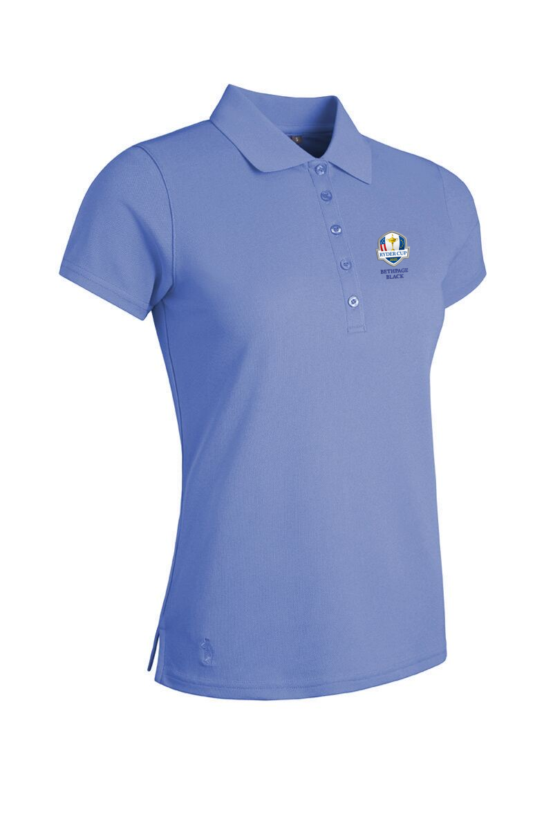 Official Ryder Cup 2025 Ladies Performance Pique Golf Polo Shirt Light Blue XXL