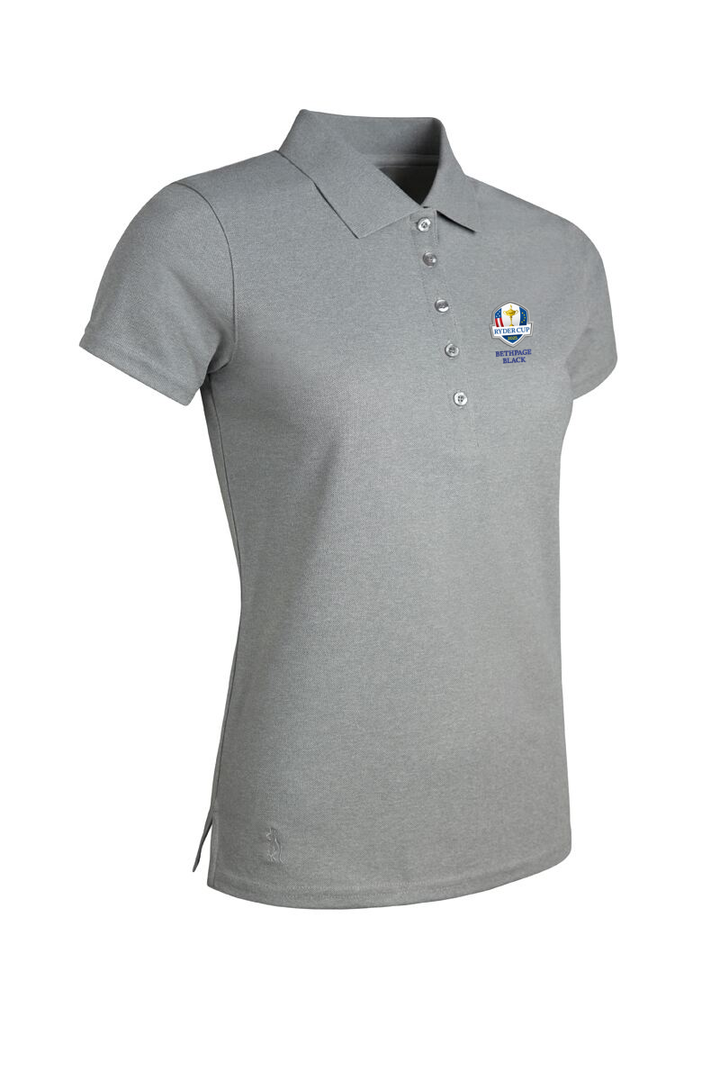 Official Ryder Cup 2025 Ladies Performance Pique Golf Polo Shirt Light Grey Marl S