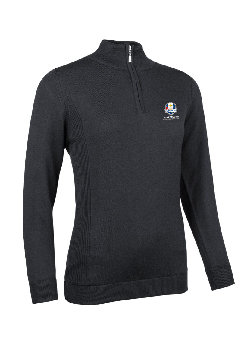 Official Ryder Cup 2027 Ladies Quarter Zip Water Repellent Lined Merino Heavyweight Golf Sweater