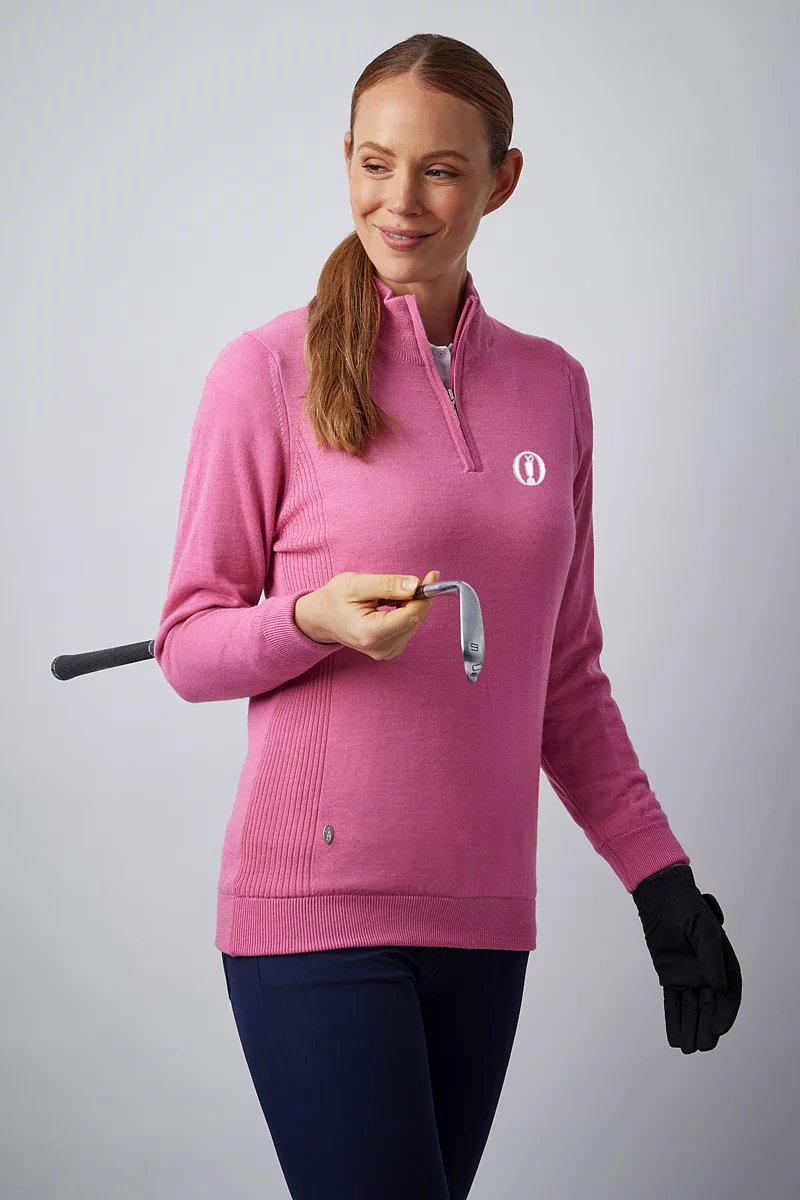 The Open Ladies Quarter Zip Water Repellent Lined Merino Golf Sweater