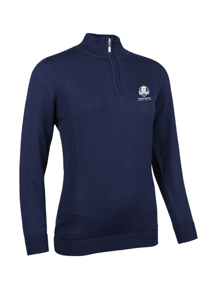 Official Ryder Cup 2027 Ladies Quarter Zip Water Repellent Lined Merino Heavyweight Golf Sweater