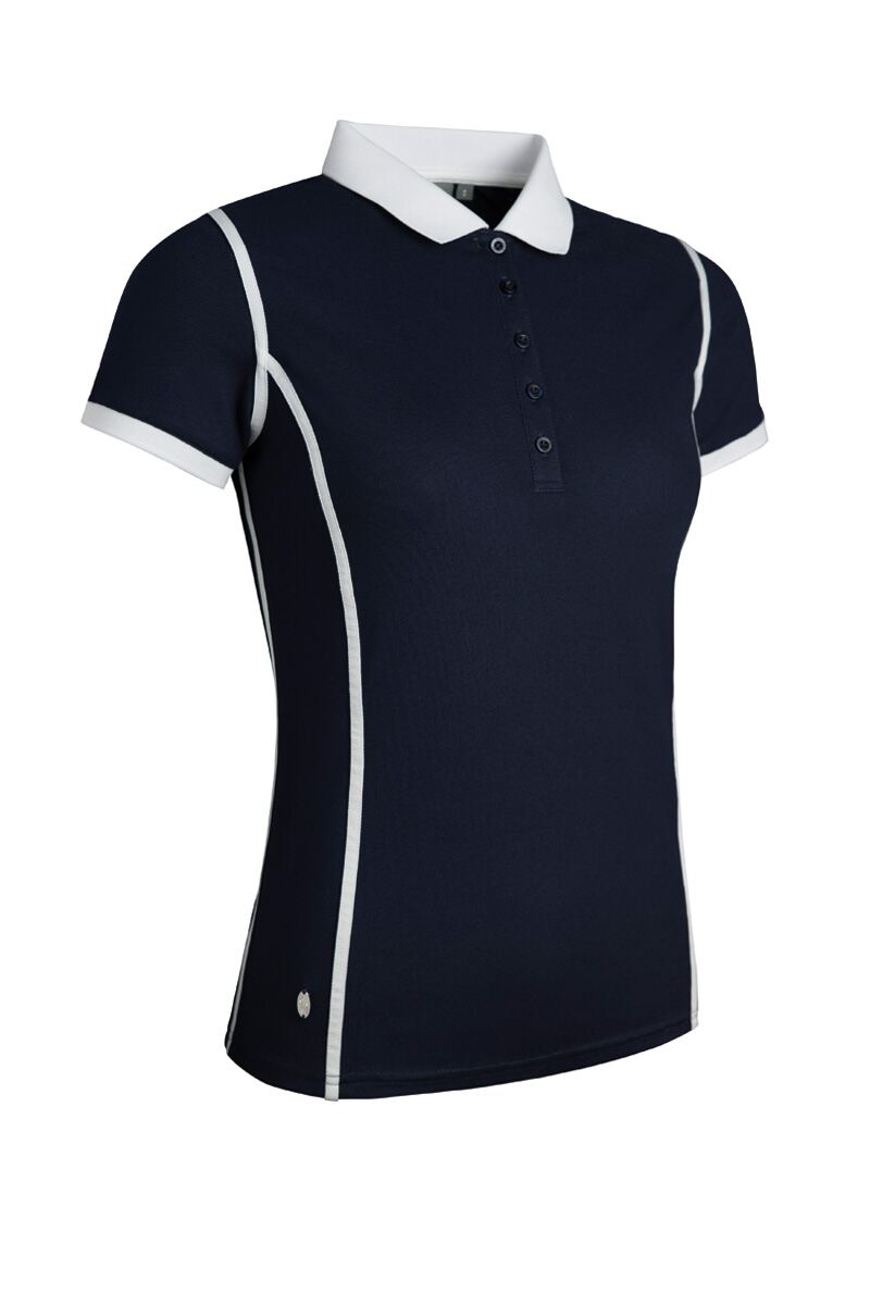 Ladies Contrast Piping Performance Pique Golf Shirt Sale Navy/White S