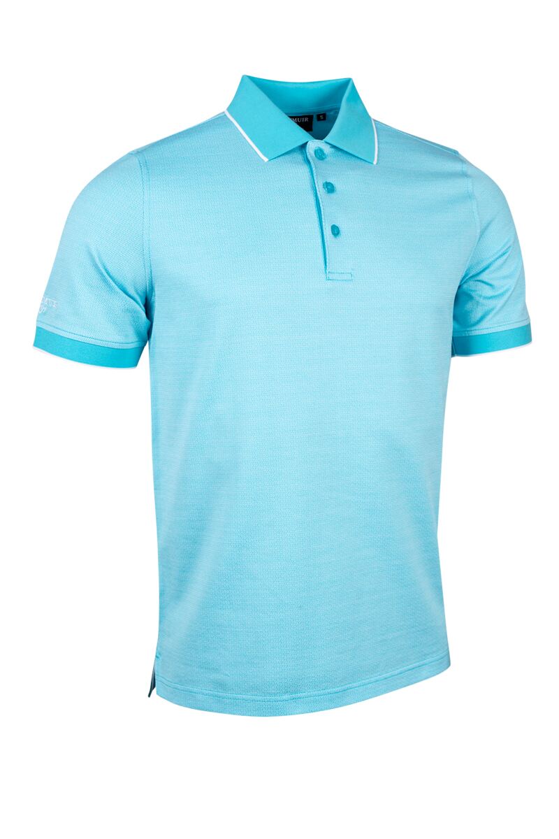 Mens Micro Knit Mercerised Cotton Golf Shirt Aqua/White S