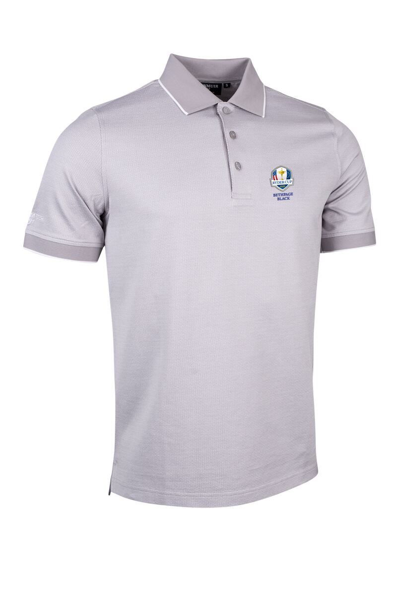 Official Ryder Cup 2025 Mens Micro Knit Mercerised Cotton Golf Shirt Light Grey/White S