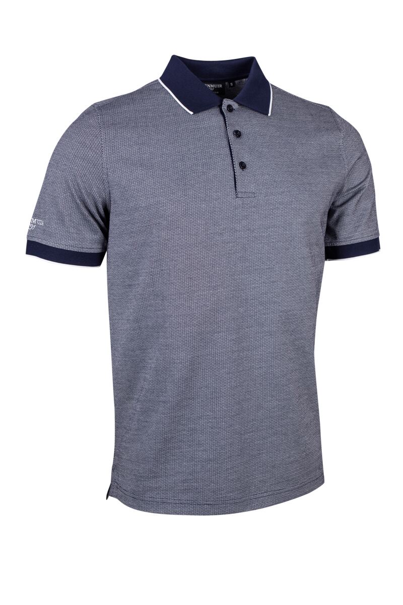 Mens Micro Knit Mercerised Cotton Golf Shirt Navy/White L