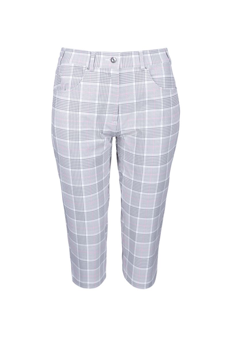 Ladies Lightweight Stretch Performance Golf Pedal Pushers Sale White/Light Grey/Candy Check UK 16