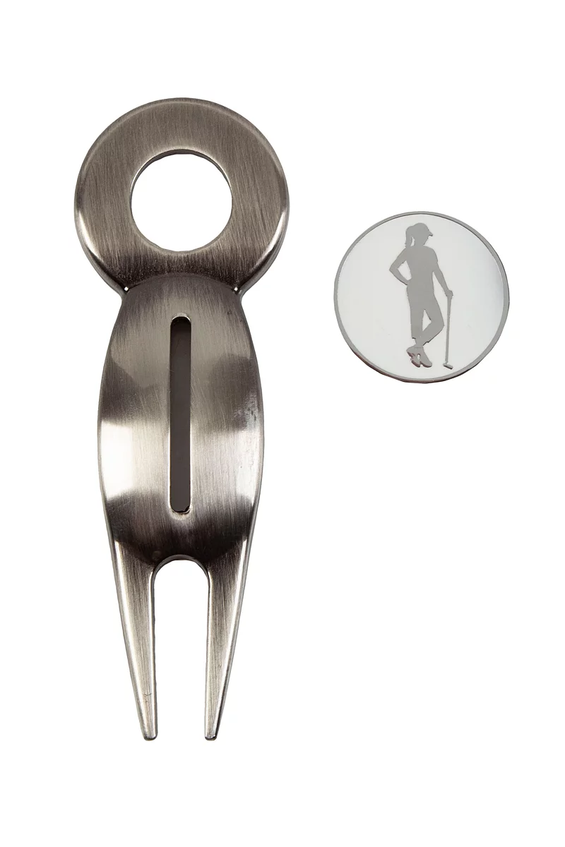 Pitchmark Fork with Golf Ball Marker and Alignment Slot Pitchmark Fork with Golf Ball Marker and Alignment Slot