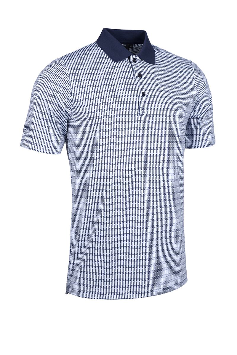 Mens All Over Tee Print Performance Golf Polo Sale White/Navy S