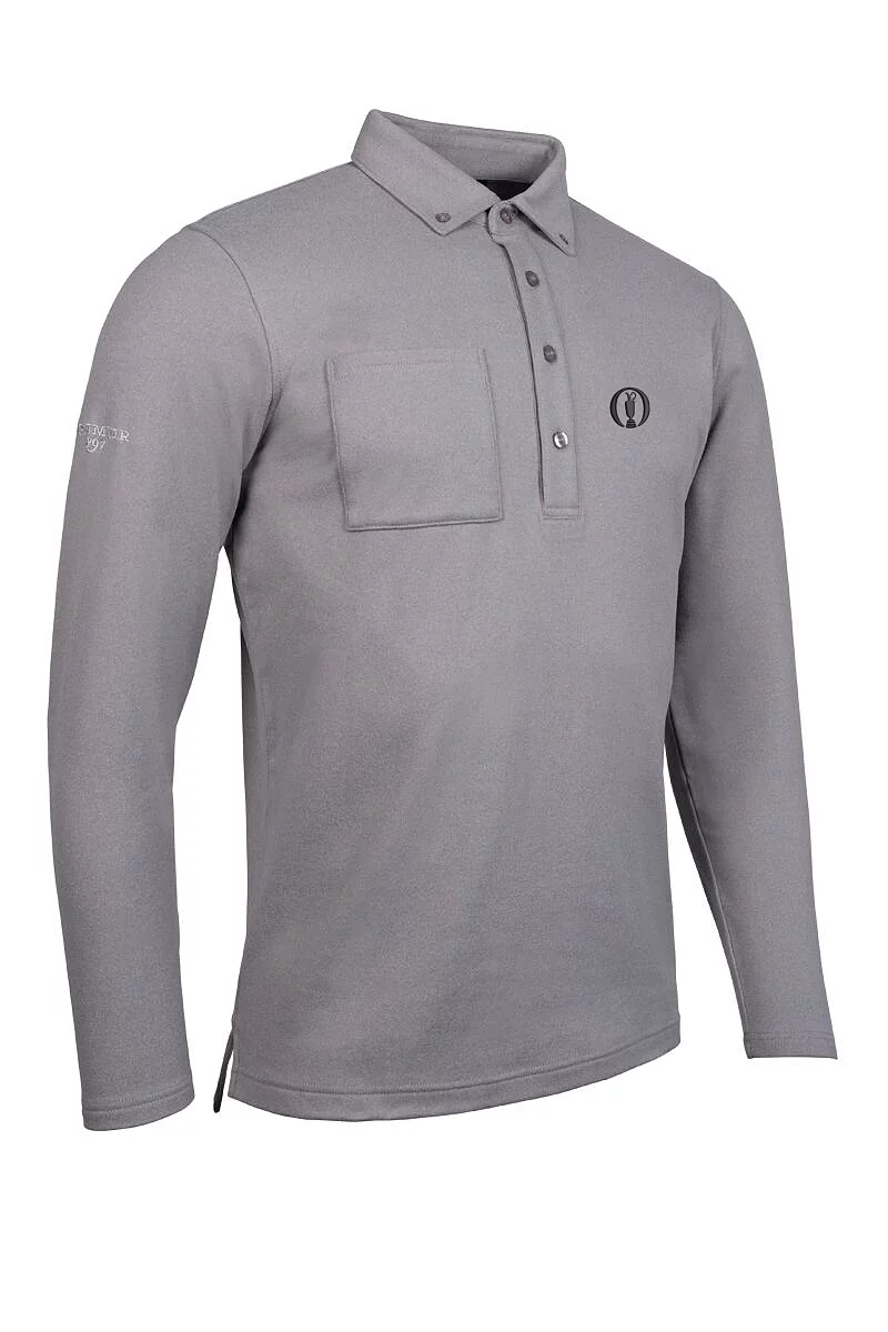 Official Ryder Cup 2027 Mens Long Sleeve Thermal Performance Golf Polo Shirt Light Grey Marl L
