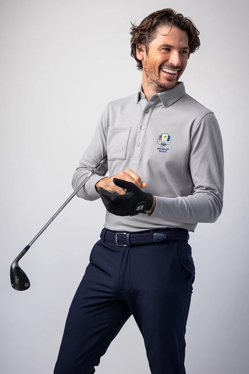 Official Ryder Cup 2027 Mens Long Sleeve Thermal Performance Golf Polo Shirt Official Ryder Cup 2027 Mens Long Sleeve Thermal Performance Golf Polo Shirt