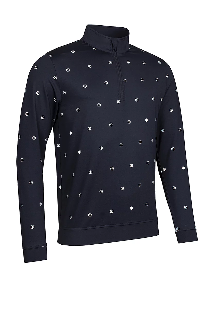 Mens Quarter Zip The Open Trophy Print Lightweight Performance Golf Midlayer Navy/White XXL