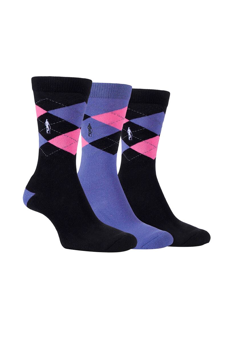 Ladies 3 Pair Argyle Jacquard Golf Socks Gift Box