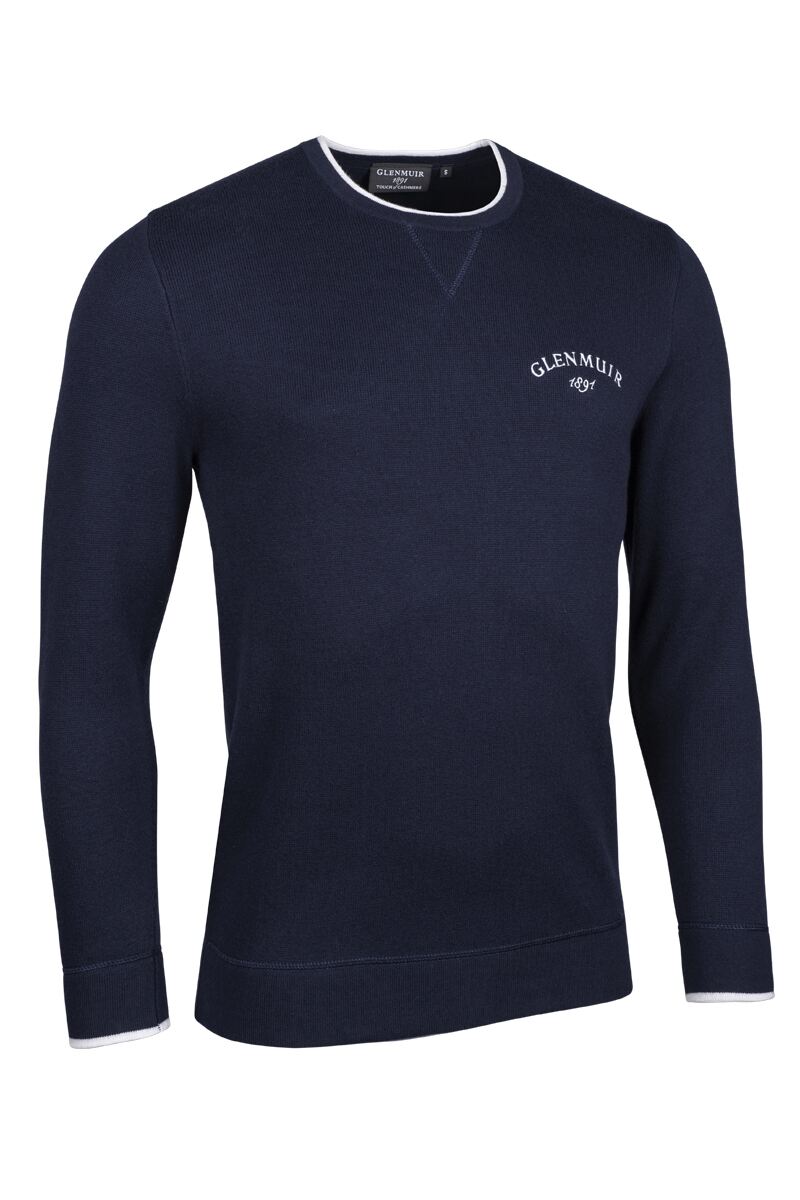 Mens and Ladies Crew Neck V Insert Tipped Touch of Cashmere 1891 Heritage Sweatshirt Navy/White S