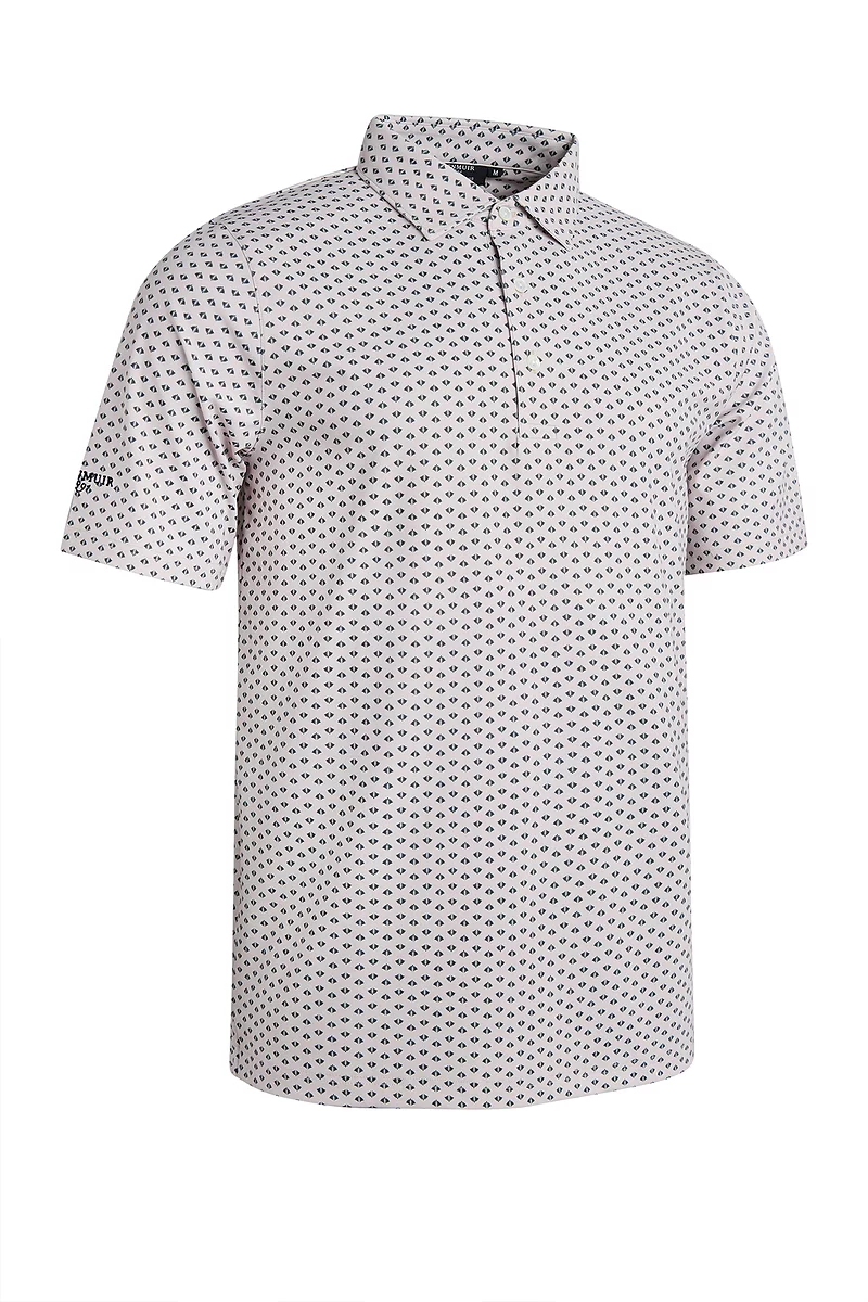 Mens Fan Print Tailored Collar Golf Shirt Linen/Black XXL