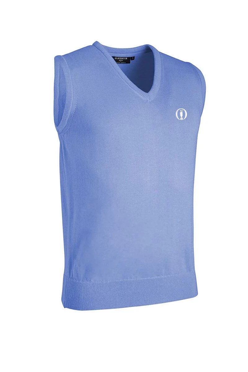 Official Ryder Cup 2027 Lightweight Mens V Neck Merino Wool Golf Slipover Light Blue XL