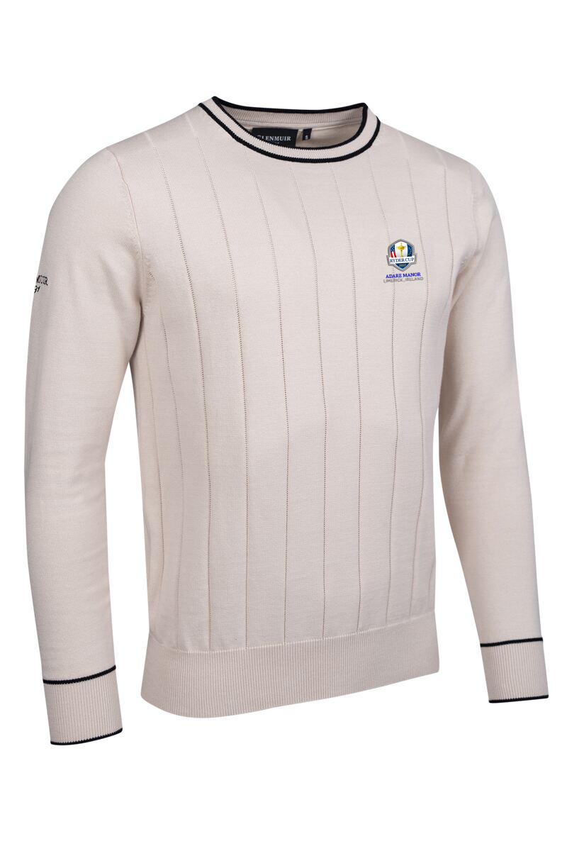 Official Ryder Cup 2027 Mens Crew Neck Vertical Stitch Cotton Lightweight Golf Sweater