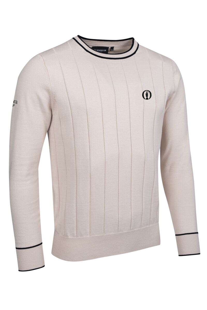 The Open Mens Crew Neck Vertical Stitch Cotton Lightweight Golf Sweater
