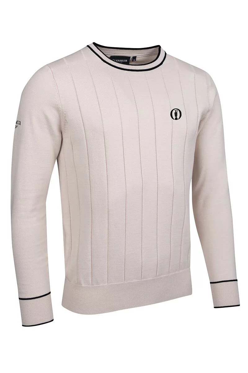 Official Ryder Cup 2027 Mens Crew Neck Vertical Stitch Cotton Lightweight Golf Sweater Linen/Black M