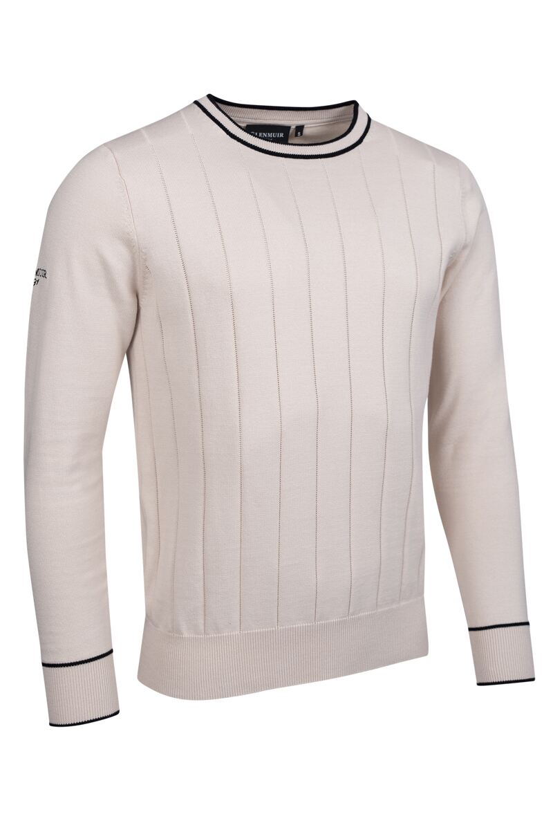 Mens Crew Neck Vertical Stitch Cotton Lightweight Golf Sweater