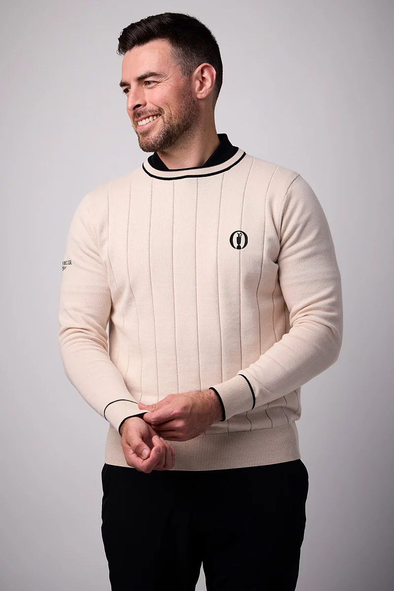 The Open Mens Crew Neck Vertical Stitch Cotton Lightweight Golf Sweater