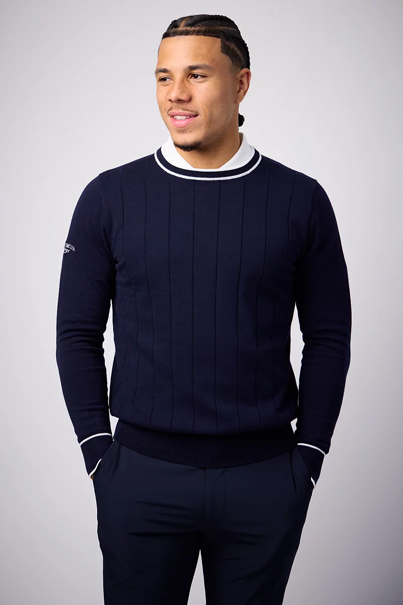 Mens Crew Neck Vertical Stitch Cotton Lightweight Golf Sweater