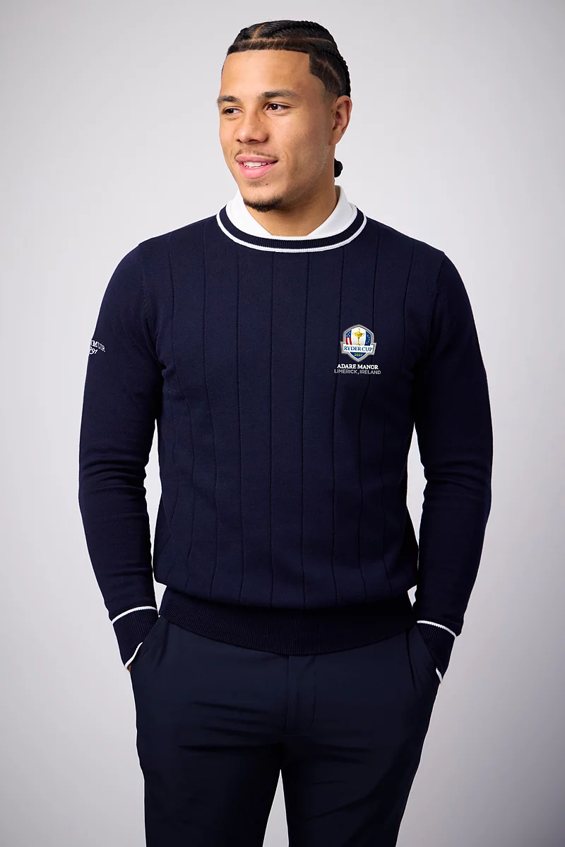 Official Ryder Cup 2027 Mens Crew Neck Vertical Stitch Cotton Lightweight Golf Sweater
