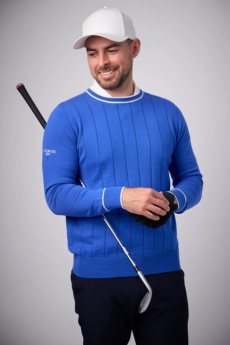 Mens Crew Neck Vertical Stitch Cotton Lightweight Golf Sweater