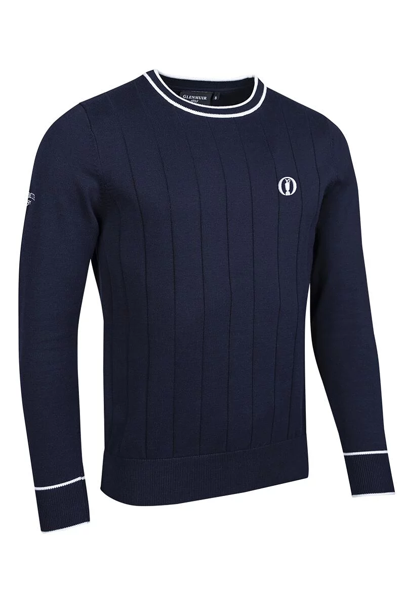 Official Ryder Cup 2027 Mens Crew Neck Vertical Stitch Cotton Lightweight Golf Sweater Navy/White XL