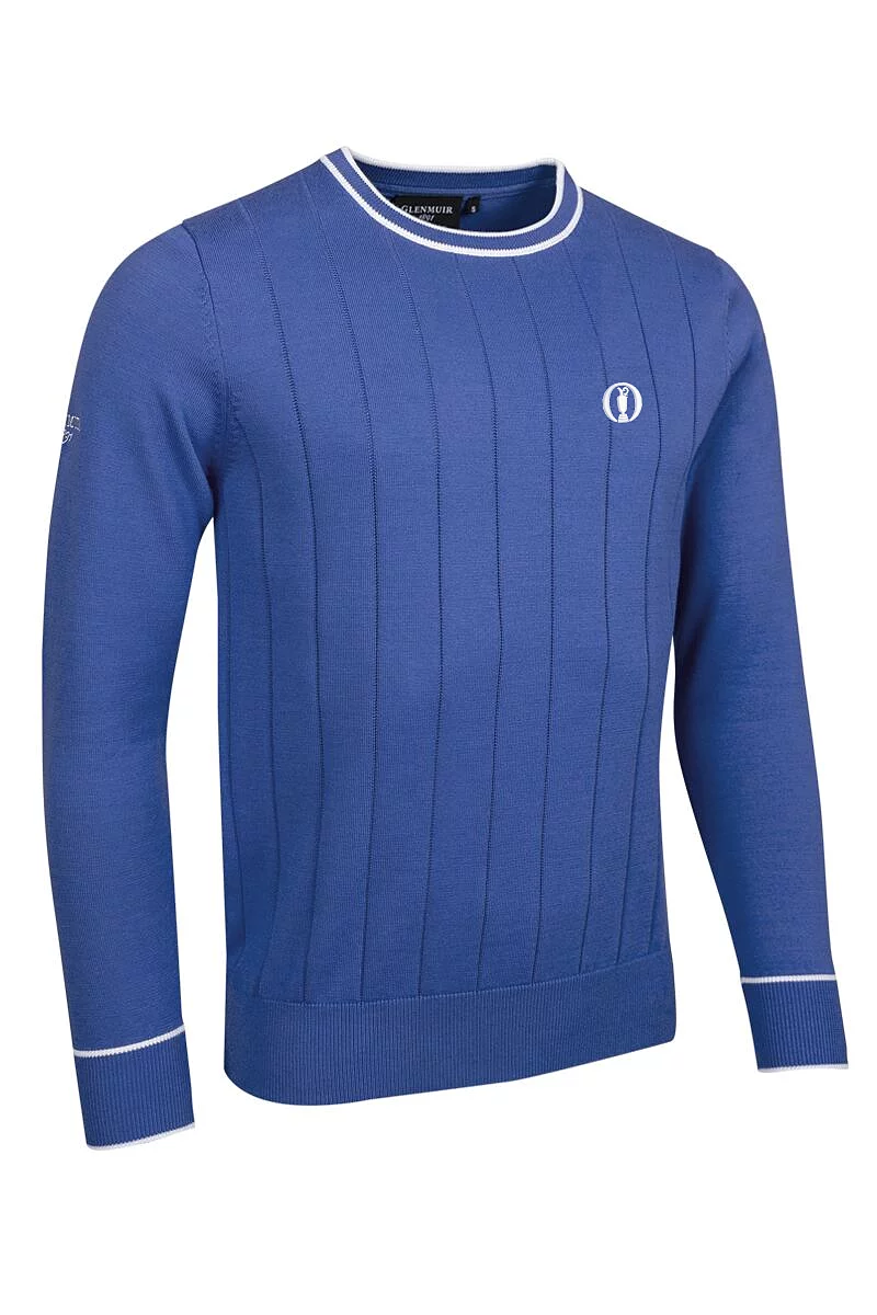Official Ryder Cup 2027 Mens Crew Neck Vertical Stitch Cotton Lightweight Golf Sweater Tahiti/White S