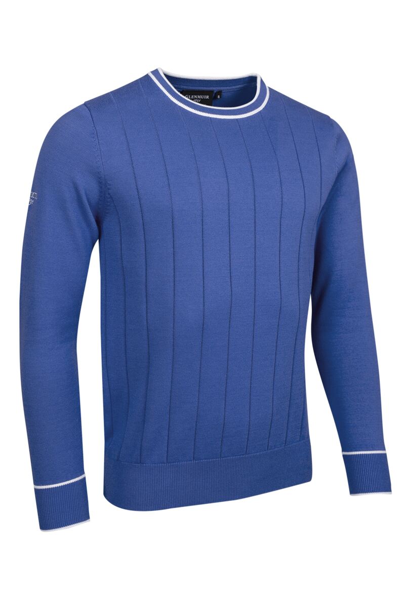 Mens Crew Neck Vertical Stitch Cotton Lightweight Golf Sweater