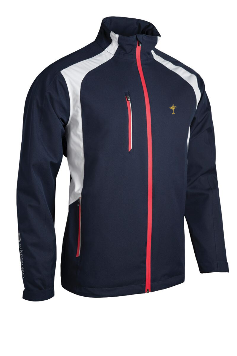 Official Ryder Cup 2027 Mens Zip Front Stretch Back Panelled Waterproof Golf Jacket