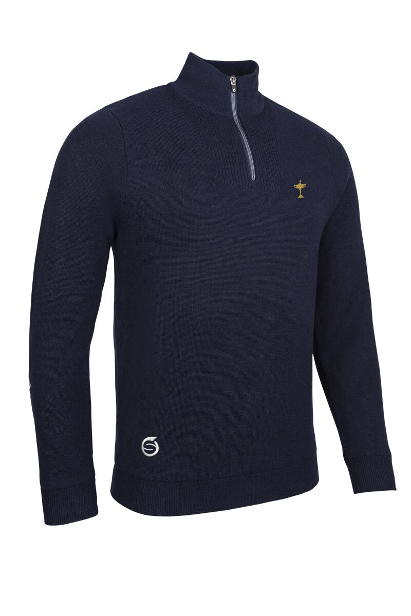 Official Ryder Cup 2027 Mens Quarter Zip Textured Chest Rib Panel Showerproof Merino Lined Golf Sweater
