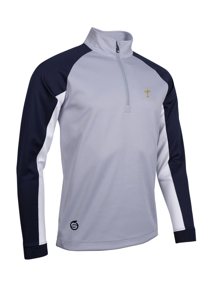 Official Ryder Cup 2027 Mens Quarter Zip Contrast Sleeve Panel Showerproof Golf Midlayer