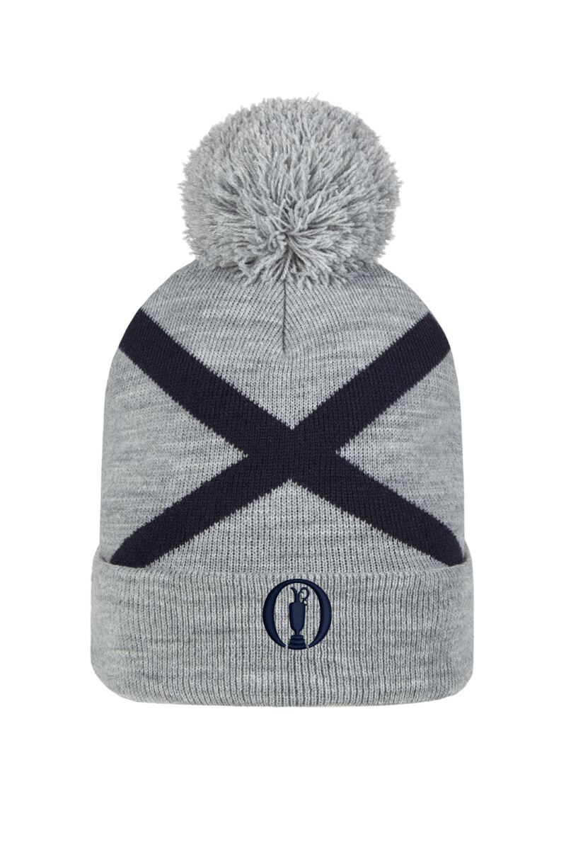 The Open Unisex Thermal Lined Saltire Golf Bobble Beanie Hat Light Grey Marl/Navy One Size