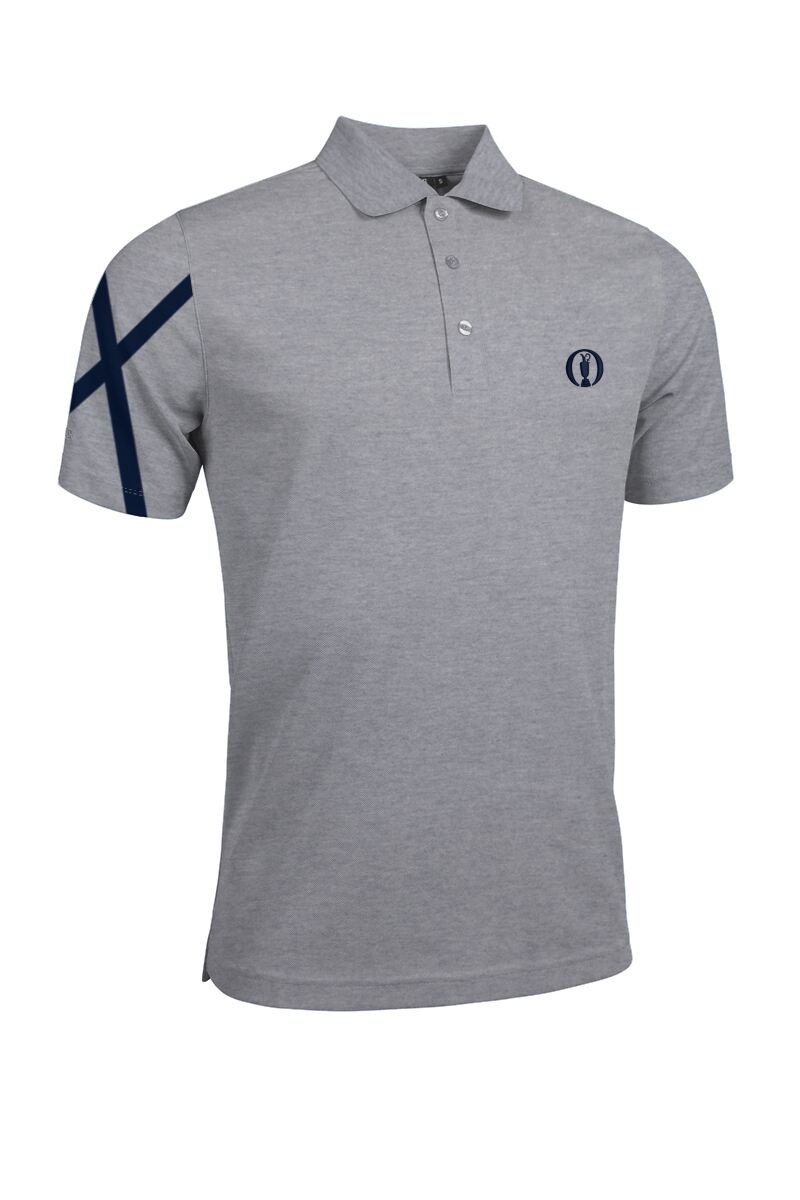 The Open Mens Saltire Performance Pique Golf Polo Shirt Light Grey Marl/Navy XL
