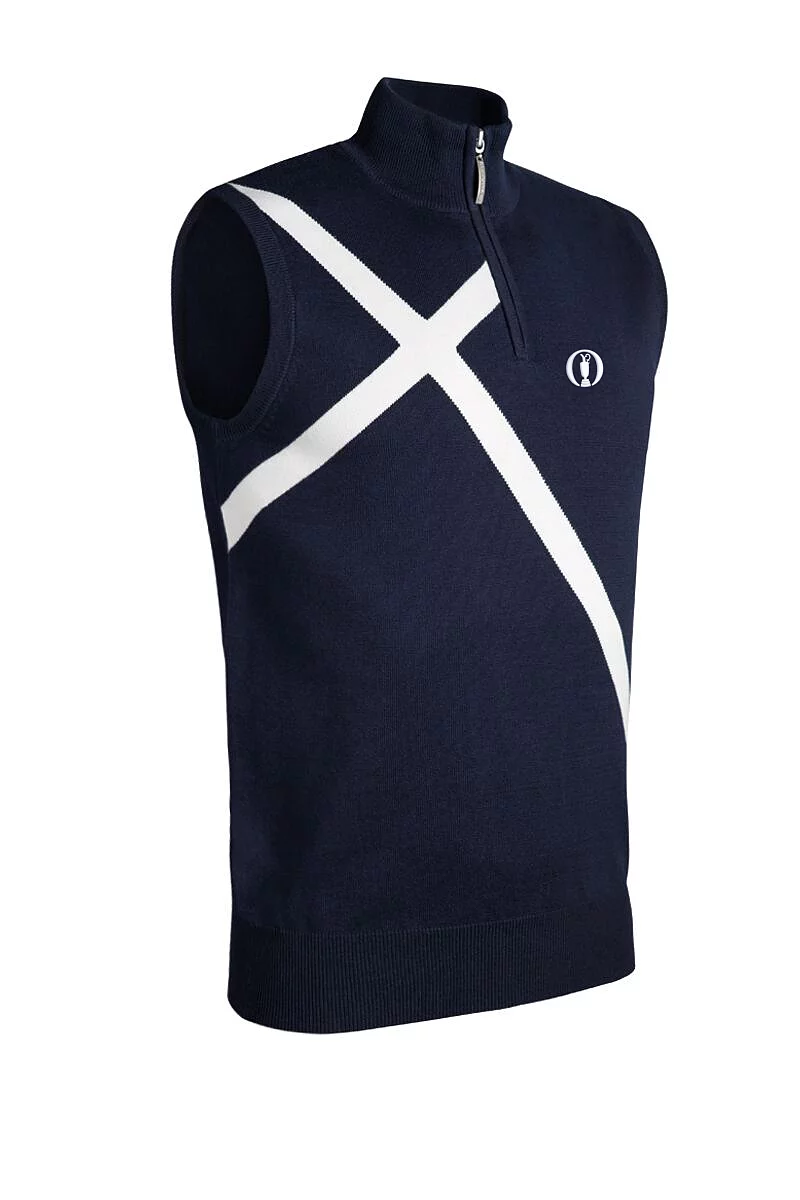 Official Ryder Cup 2027 Mens Quarter Zip Saltire Cross Cotton Lightweight Golf Slipover Navy/White M