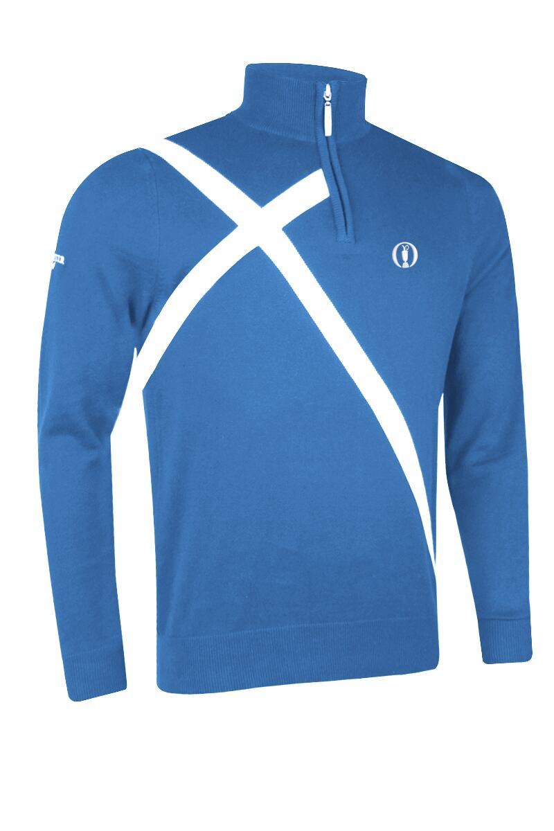 The Open Mens Quarter Zip Saltire Cross Cotton Lightweight Golf Sweater The Open Mens Quarter Zip Saltire Cross Cotton Lightweight Golf Sweater