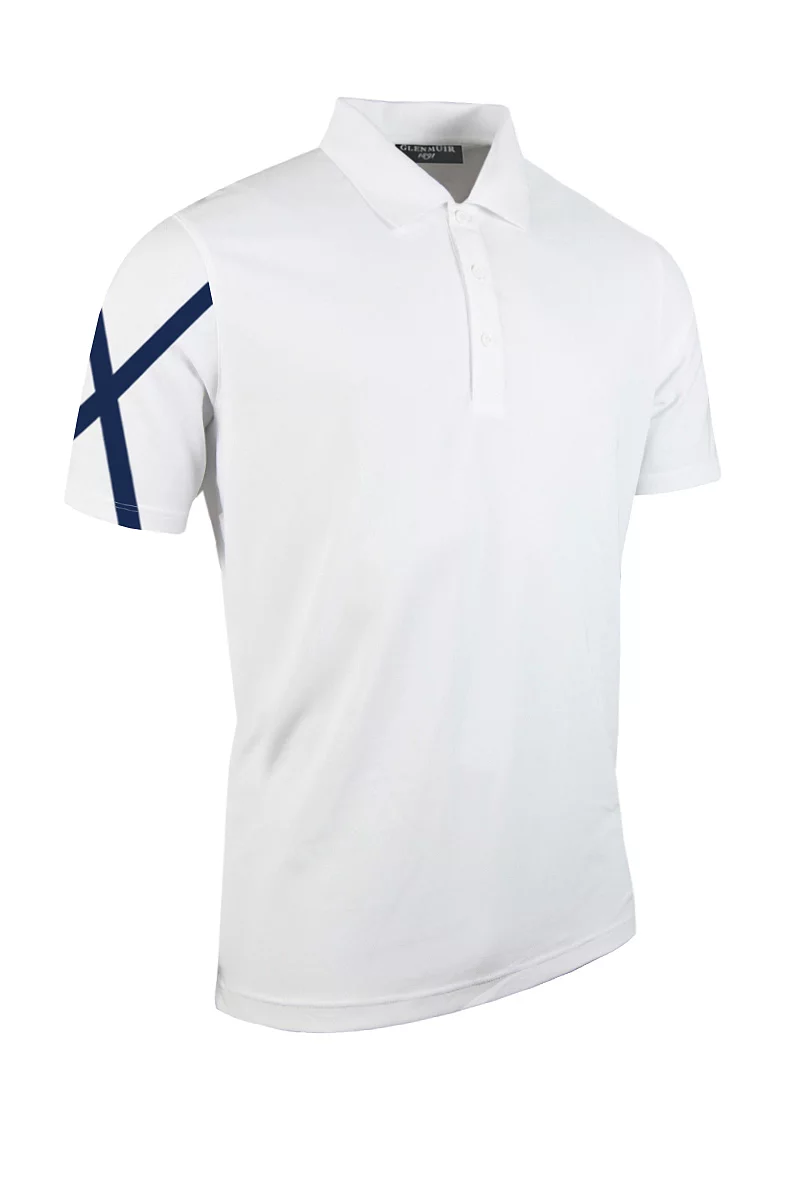 Official Ryder Cup 2027 Mens Saltire Performance Pique Golf Polo Shirt White XL