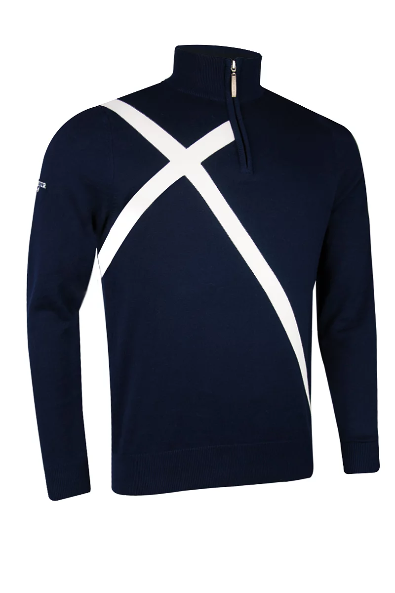 Mens Zip Cotton Saltire Golf Sweater