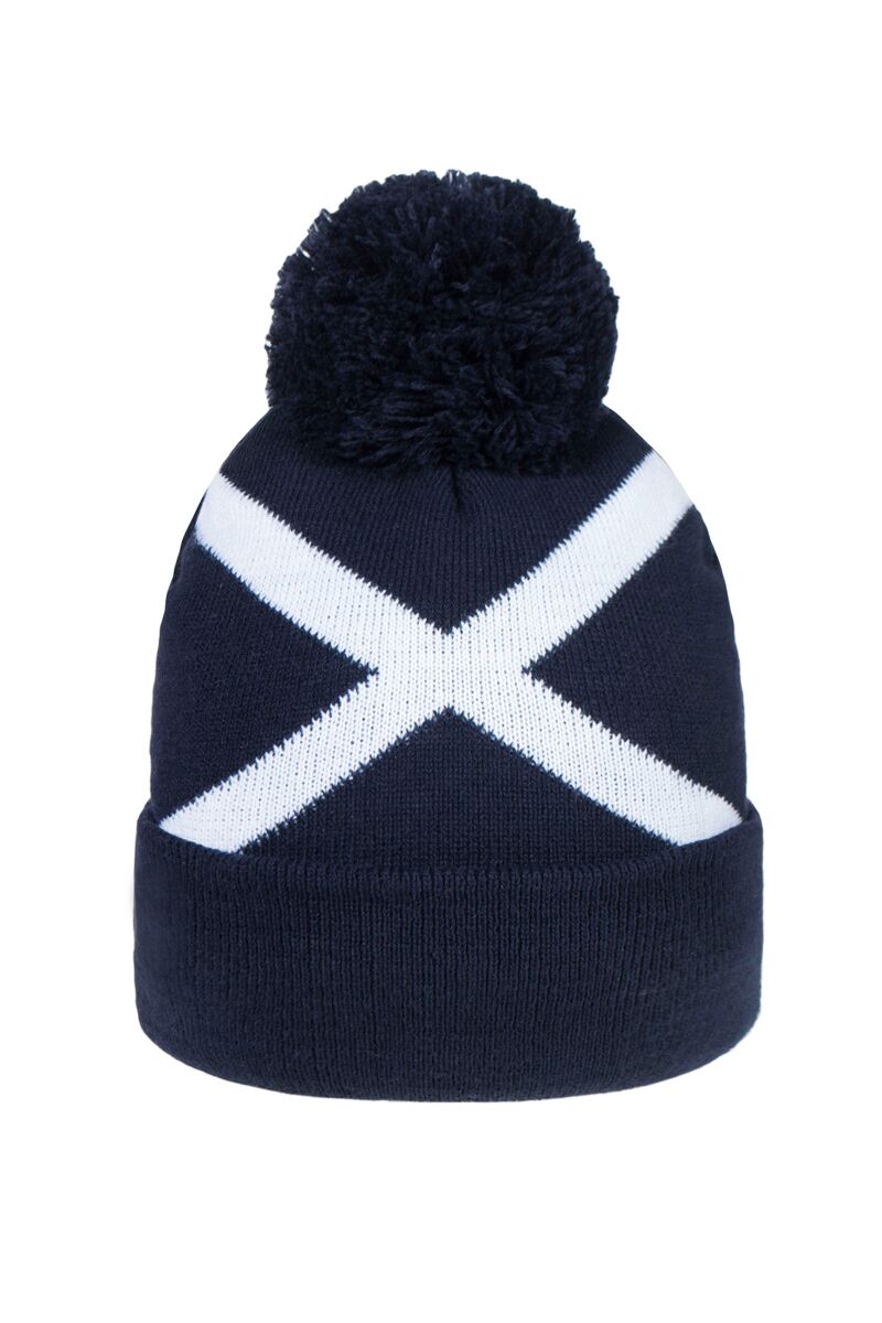 Unisex Thermal Lined Saltire Golf Bobble Beanie Hat Navy/White One Size