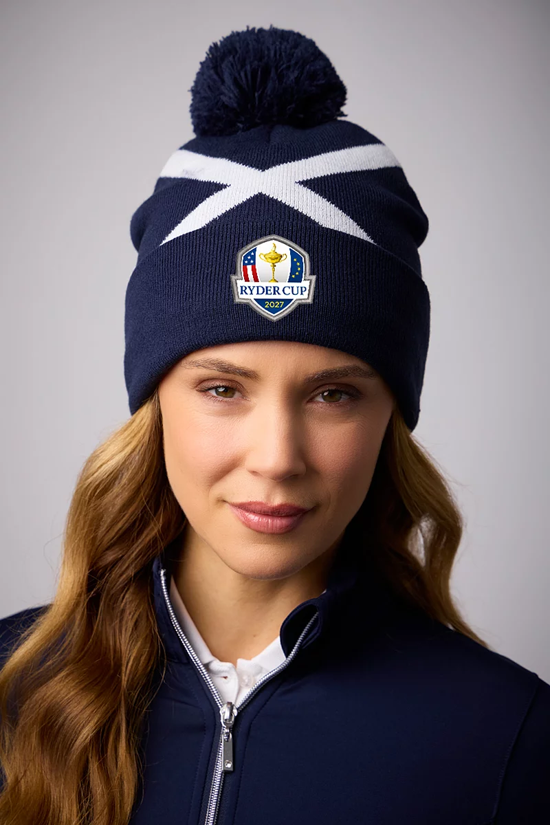 Official Ryder Cup 2027 Unisex Thermal Lined Saltire Golf Bobble Beanie Hat Official Ryder Cup 2027 Unisex Thermal Lined Saltire Golf Bobble Beanie Hat