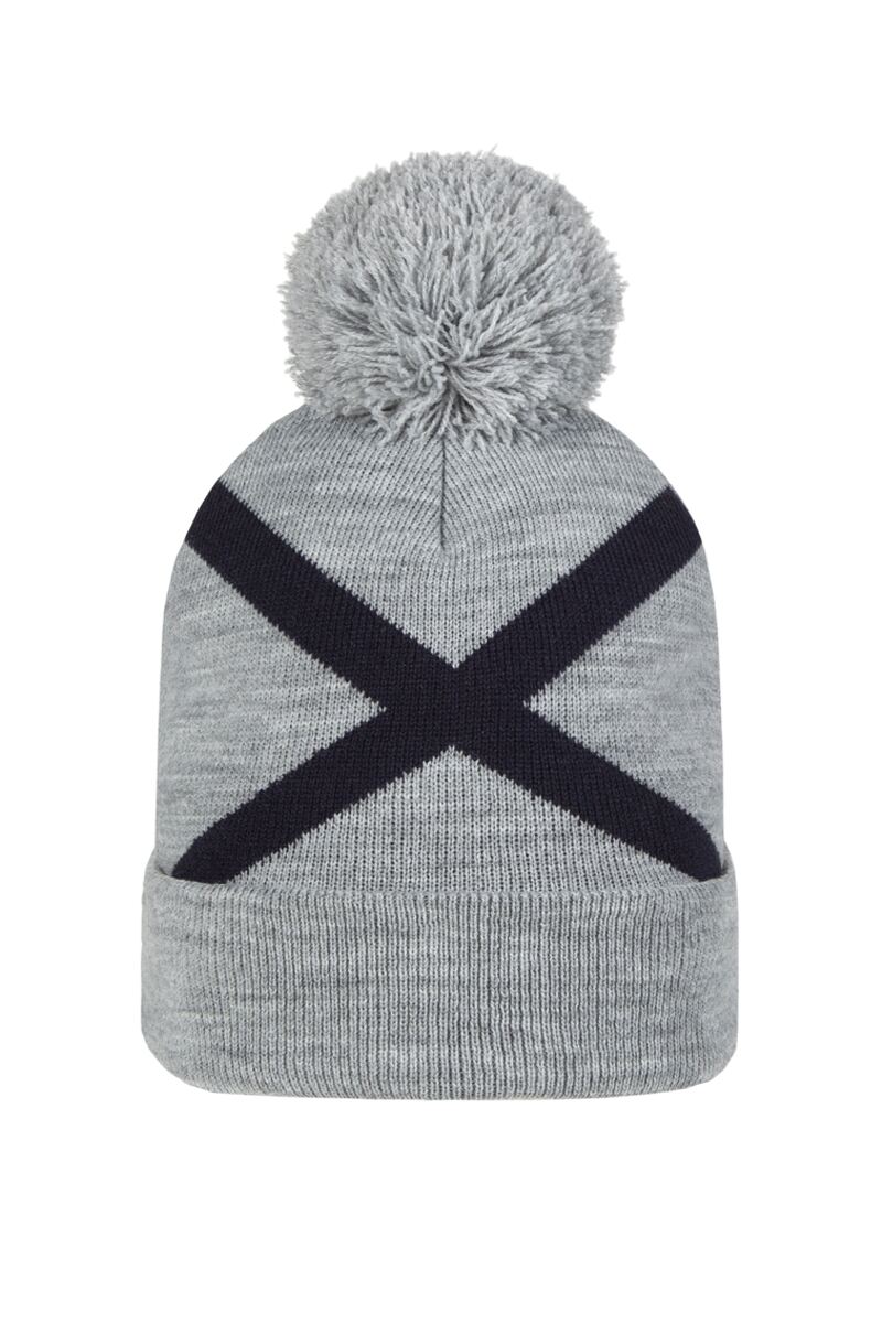Unisex Thermal Lined Saltire Golf Bobble Beanie Hat Light Grey Marl/Navy One Size