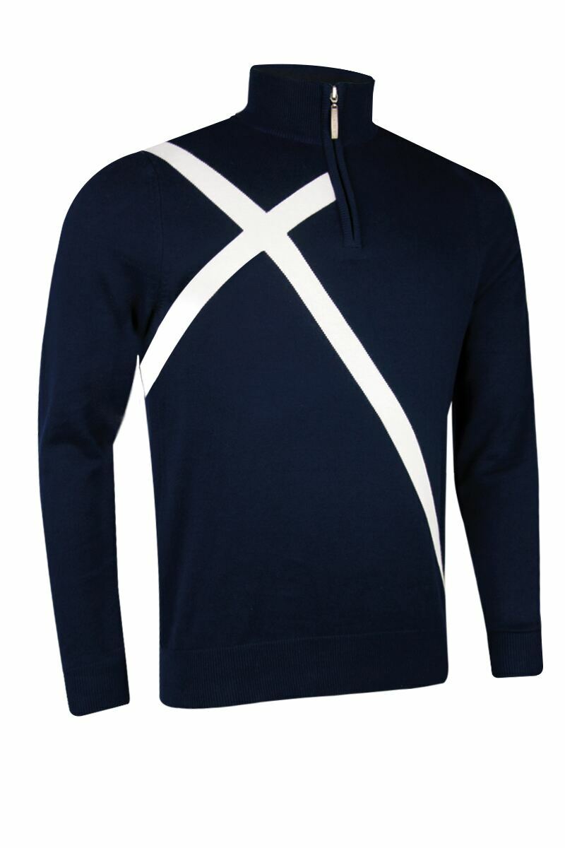 Mens Quarter Zip Saltire Cross Cashmere Golf Sweater Sale Navy/White S