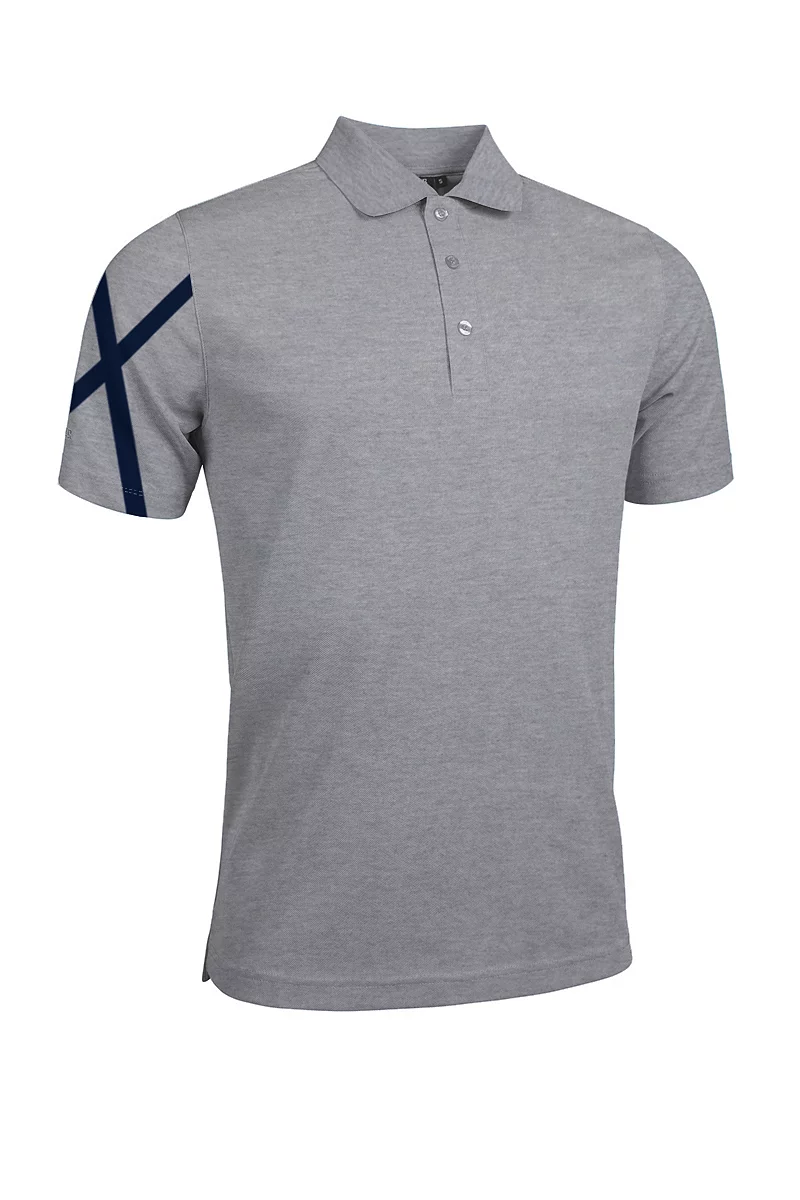 Official Ryder Cup 2027 Mens Saltire Performance Pique Golf Polo Shirt Light Grey Marl/Navy XXL