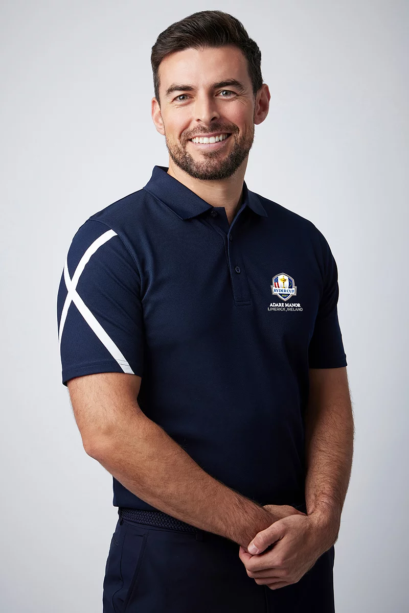 Official Ryder Cup 2027 Mens Saltire Performance Pique Golf Polo Shirt Official Ryder Cup 2027 Mens Saltire Performance Pique Golf Polo Shirt