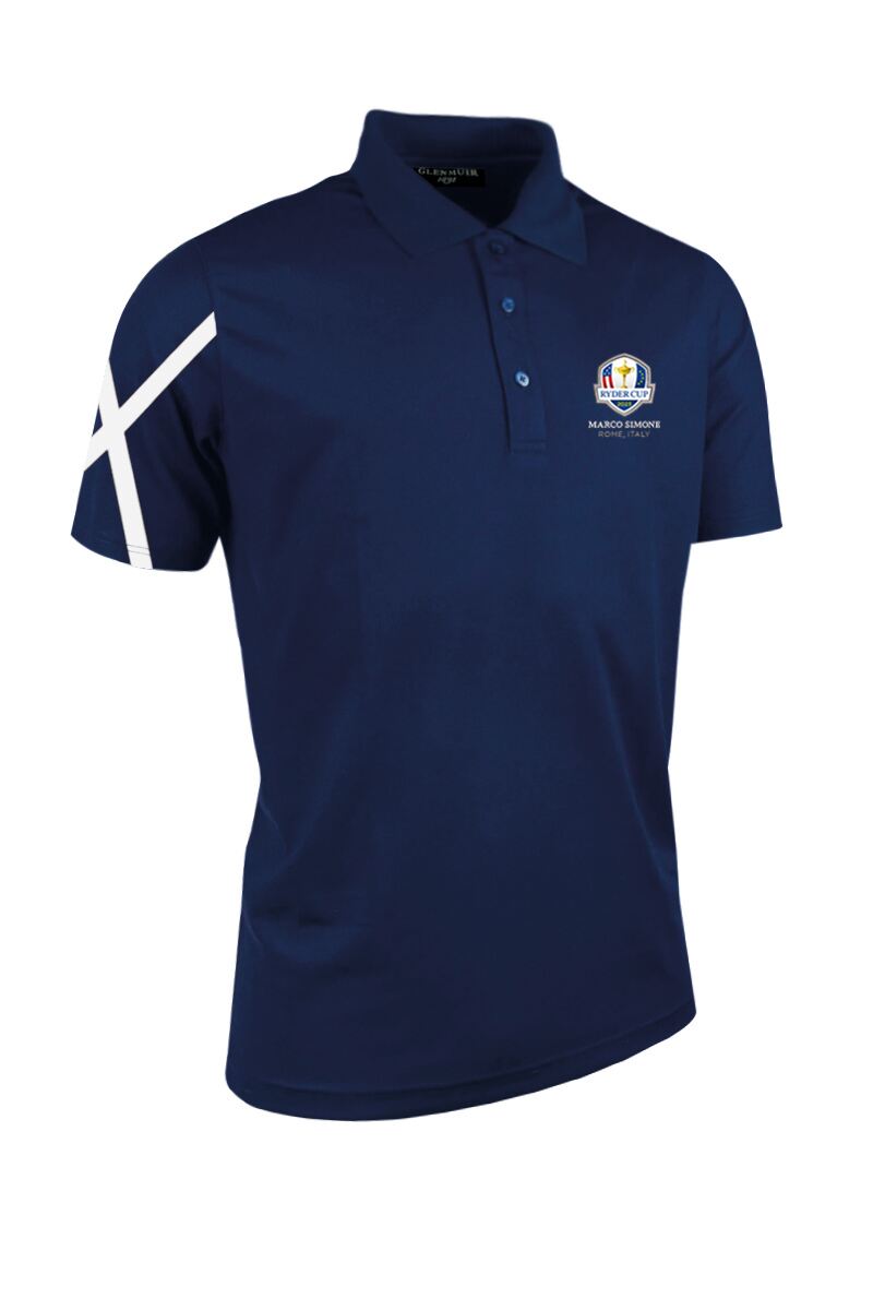 Official Ryder Cup 2025 Mens Saltire Performance Pique Golf Polo Shirt Navy L
